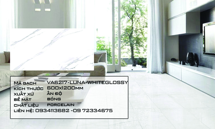 Gạch Nhập Khẩu Ấn Độ VA6217 600X1200 LUNA WHITE GLOSSY